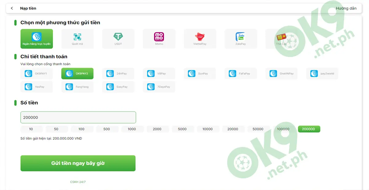 Các phương thức thanh toán tại OK9